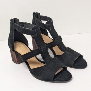 Clarks Deloria Fae Heeled Sandals, Black Suede, Women's 9.5 M